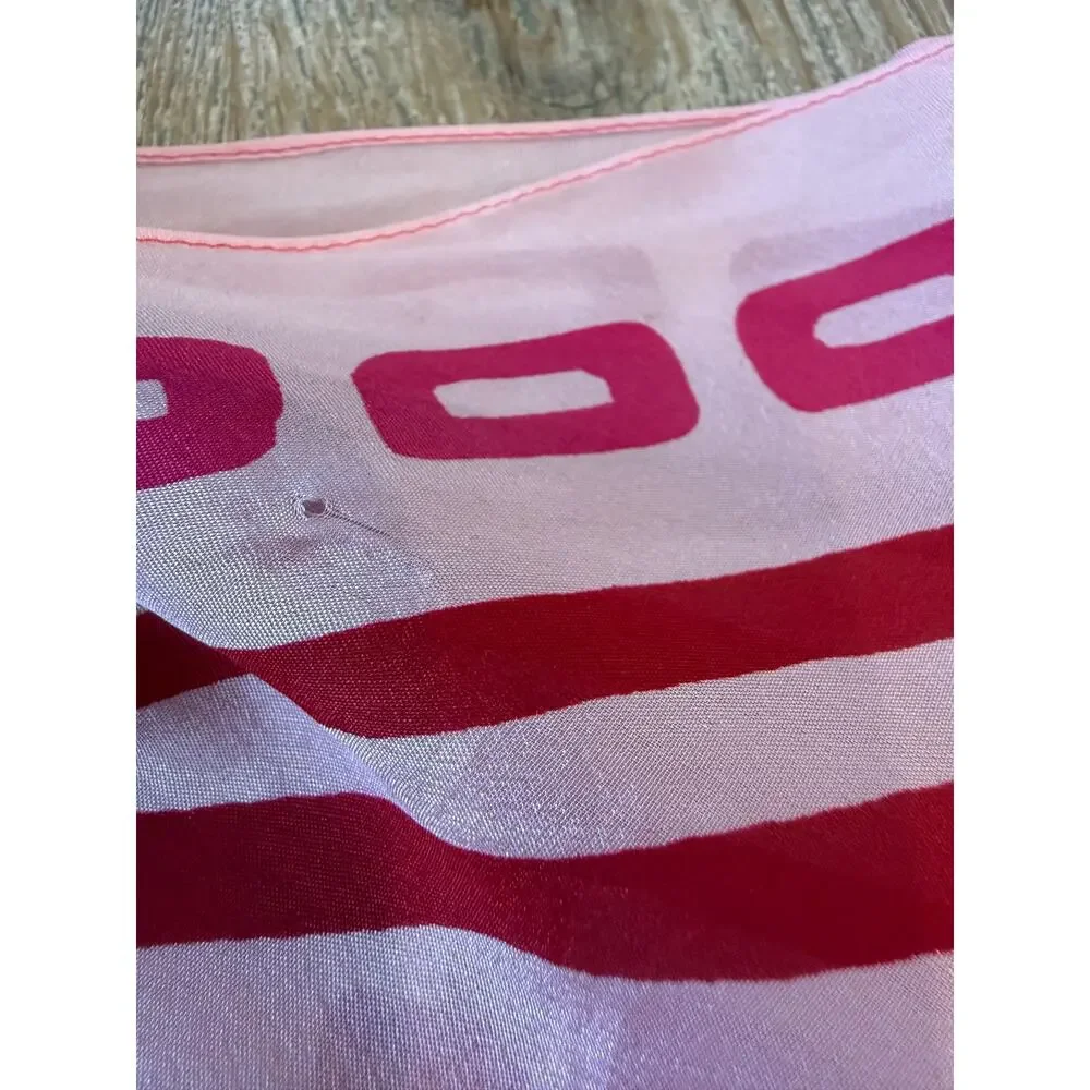 Vintage Anne Klein Silk Chiffon Skinny Neck Scarf Pink Abstract Print
